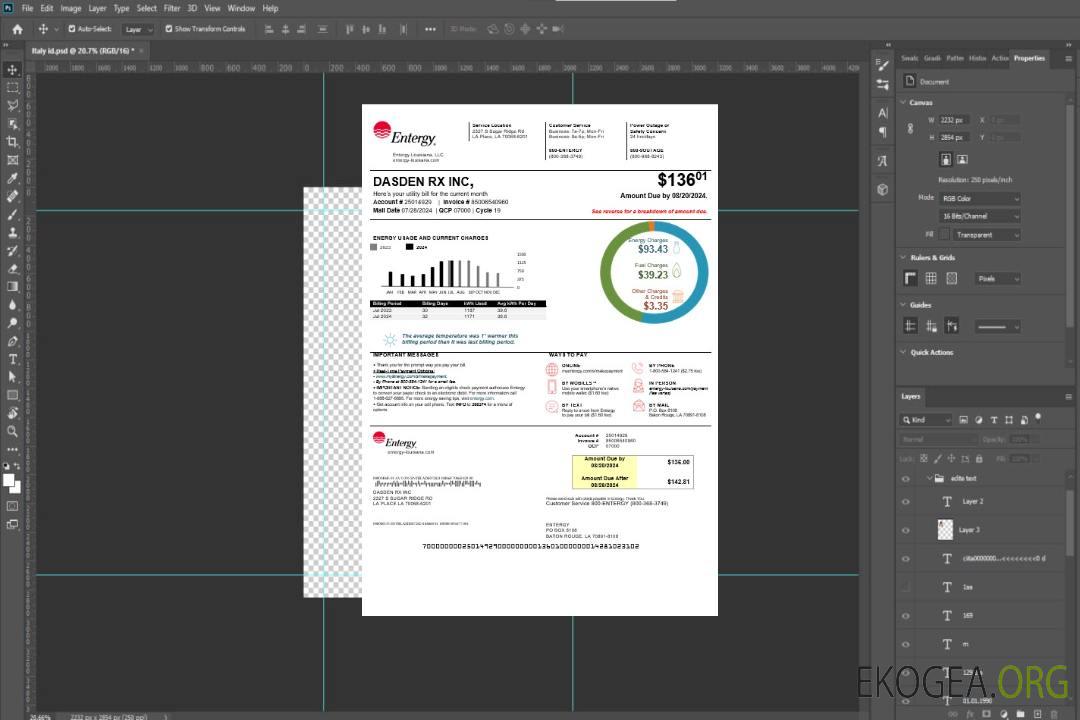 Modèle de facture de services publics d'entreprise USA Louisiane Entergy aux formats Word et PDF, version 2 template